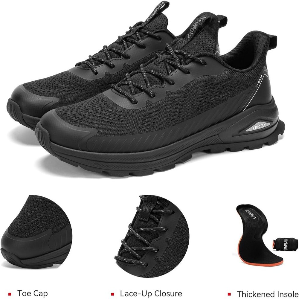 Men's Black Lightweight Breathable Non Slip Shock Absorbing Lace-Up Sneakers - Picture 6 of 6